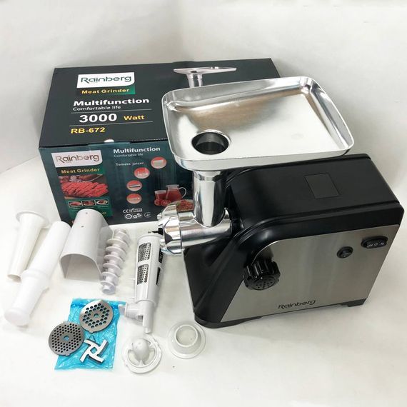 Электрическая мясорубка с насадками Rainberg RB-672 3000W, Электромясорубка PC-577 для шинковки | Зображення 6