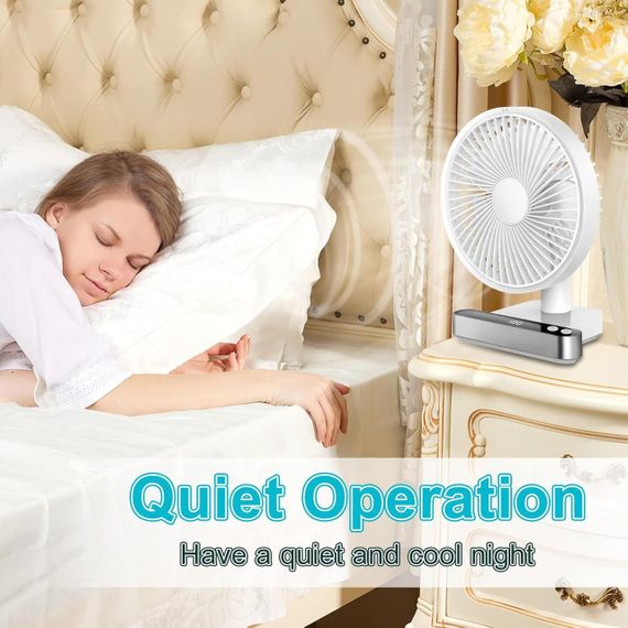 Компактный настольный вентилятор USB с аккумулятором, 4 скорости, 4000 мАч, 120° вращения, тихий портативный | Зображення 2