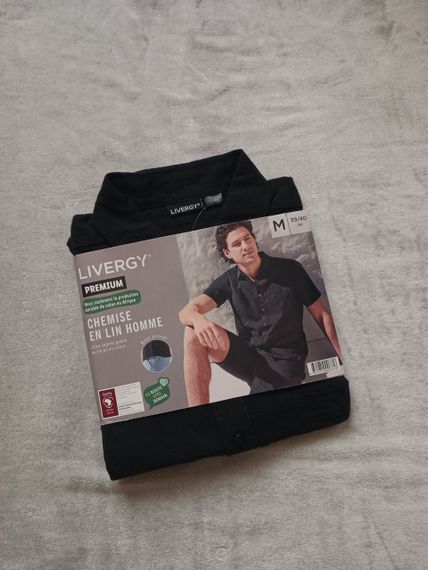 Мужская льняная рубашка с коротким рукавом XL