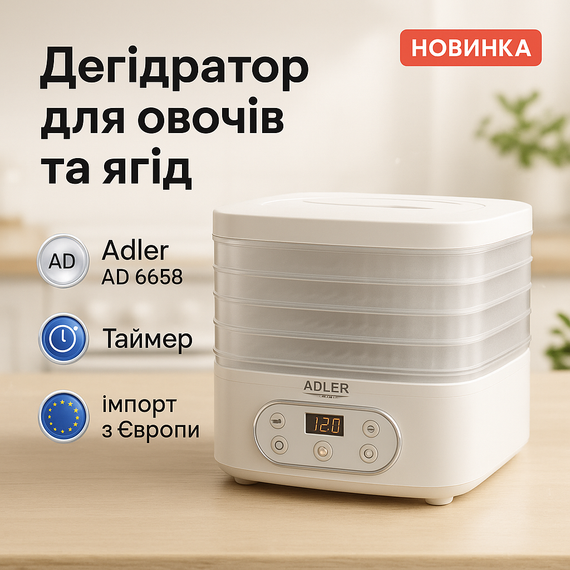 Дегидратор для овощей и фруктов профессиональный Adler AD 6658 550Вт, Дегидратор для овощей с таймером DE-15
