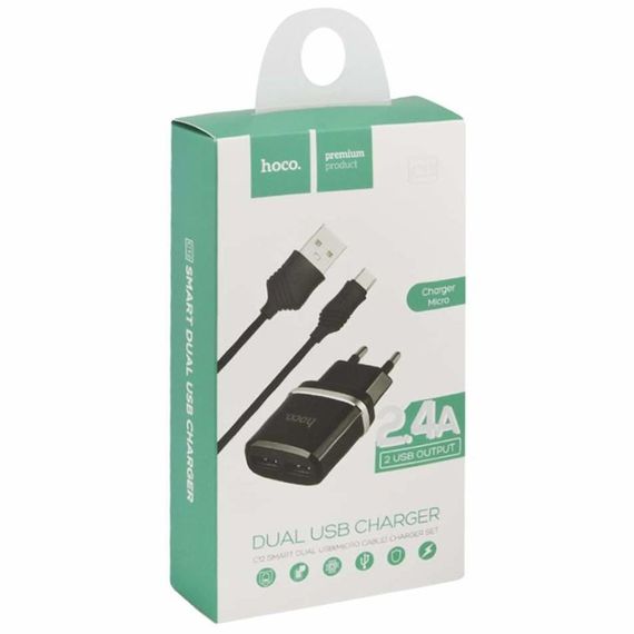 СЗУ Hoco C12 Charger + Cable (Micro) 2.4A 2USB | Зображення 1