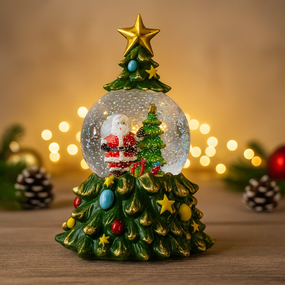 Музыкальный Снежный Шар-Ночник "Ёлка" 23см (LED, 5 Мелодий, Питание USB/Батарейки)