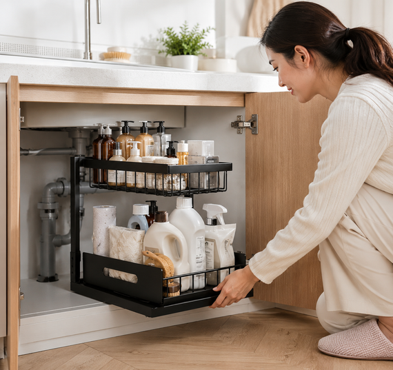 Кухонний стелаж-сушарка для посуду миючого Storage rack AND-103-30-10pcs / Органайзер для кухонного приладдя / Дворівневий | Зображення 1
