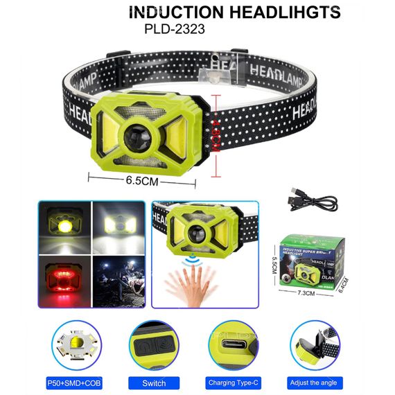 Налобний ліхтар 2323-P50+SMD+COB Білий+Червоний з датчиком руху, Li-Ion акумулятор, USB-C зарядка (47470-2323_151) | Зображення 4