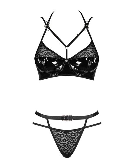 Еротичний комплект під латекс зі стрепами Obsessive Bagirela 2-pcs set L/XL, чорний, під леопард, бю, S/M | Зображення 4