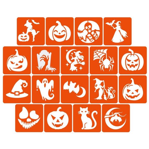 Набір для біо-тату "Хелловін - гліттер" set-halloween-glitter 18 трафаретів | Зображення 1