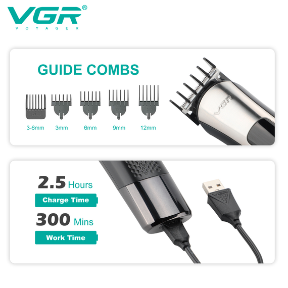 Набір для стрижки VGR 5 в 1 V-111, 9 насадок, LED дисплей | Зображення 4