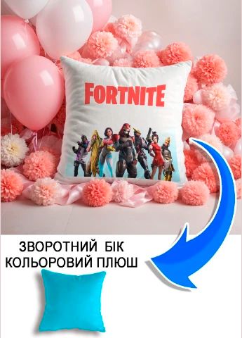 Подушка плюшева Мерч Крафт Дизайн з принтом Fortnite 2 блакитний плюш квадратна 33х33 см