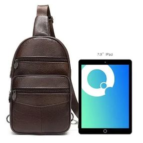 Стильная мужская кожаная сумка слинг среднего размера из качественной итальянской кожи в фирменной упаковке JD-81