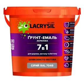 Грунт-эмаль по дереву, металлу и бетону 7в1 акриловая 0,9 кг RAL 7046 серый Лакрисил