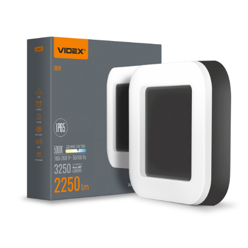 LED Світильник 30W 5000К 220V квадратний чорний VL-BHFS-305B Videx | Зображення 1