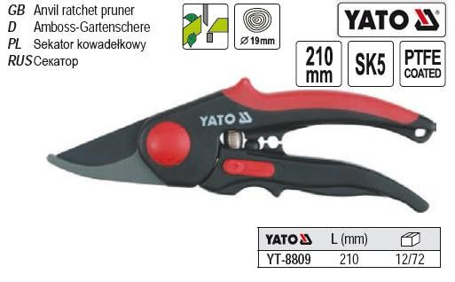 Секатор храповий різ до 19мм сикатор 200 мм сікатор Польща YATO YT-8809 | Зображення 2