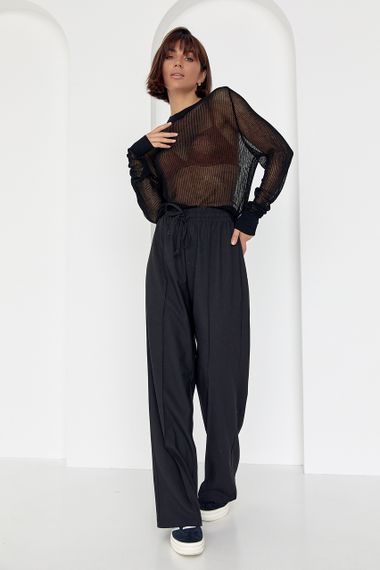 Вязаная ажурная кофта oversize в сеточку черный цвет L | Зображення 2