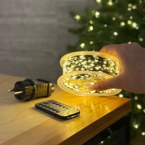 Светодиодная гирлянда Роса 200 метров, диоды теплого белого цвета на зеленом проводе, 2000 LED, с пультом управления | Зображення 4