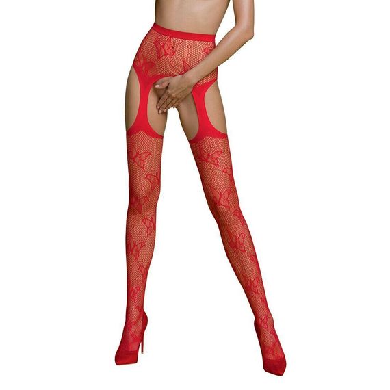 Еротичні колготки-бодістокінг Passion ECO S001 red, з доступом, декор метелики, підв’язки Sex Aura
