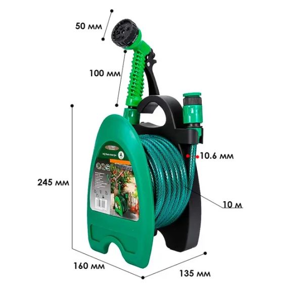 Набір поливальний шланг BlueBird BB-4208 10м на котушці пістолет з розпилювачем 7-ми режимний | Зображення 5