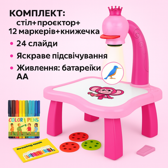 ОЧЕНКА! Проєктор для малювання 24 слайди WOW мольберт дитячий для дівчаток (Плохе паковання 3361)