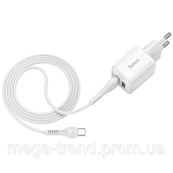 Адаптер мережевий Hoco Type-C Cable Briar dual Port charger set N8 |2USB, 2.4A| (Safety Certified) | Зображення 3
