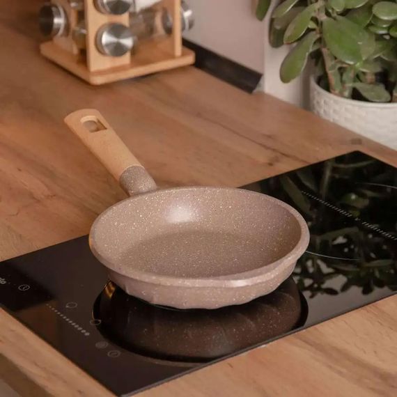 Алюминиевая сковорода объемом 1 литр с мраморным антипригарным покрытием Ø 20 см, толстое дно MGC кофейный | Зображення 1