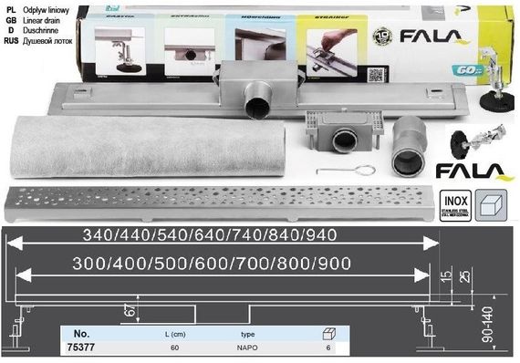Трап для душа напольный Польша NAPO 60х7х5,2 см FALA-75377