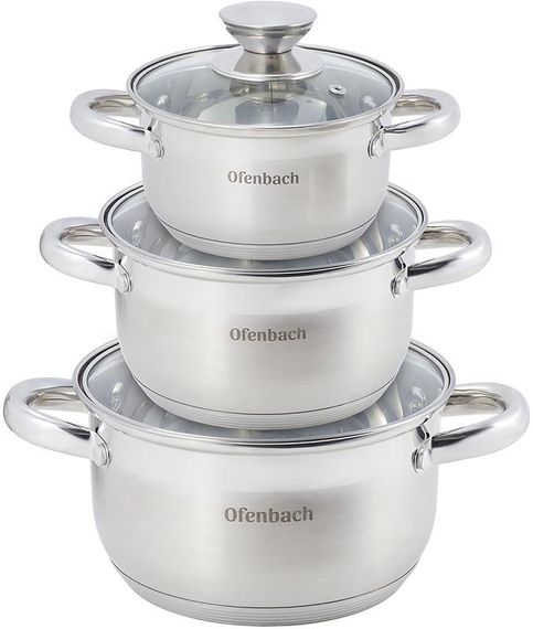 Набір 3 каструлі Ofenbach Hamburg 1.1л, 1.7л, 2.4л з нержавіючої сталі з 5-шаровим індукційним дном