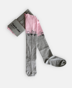 Колготки дитячі ТМ TwinSocks для дівчинки кішка з окулярами: сірий/чорний, молочний/шоколад, рожевий/сірий Рожевий+сірий,