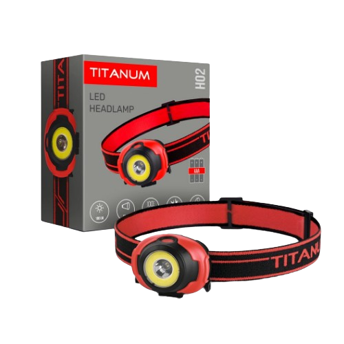 Ліхтарик LED налобний 100Lm 6500К 3*AAA червоний/чорний TLF-H02 Titanum