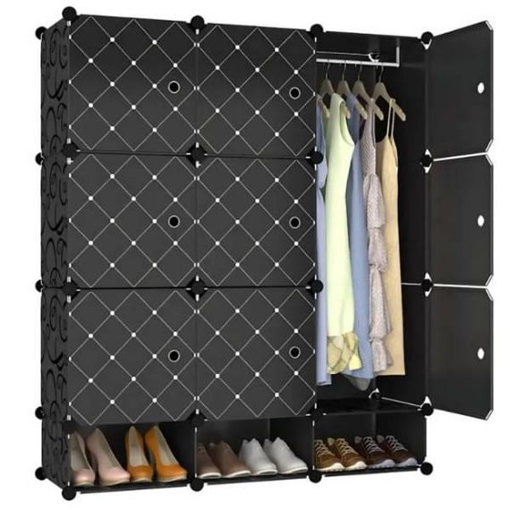 Шафа складана пластикова 110*37*127см для одягу та взуття 10136 Чорна