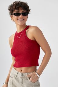 В'язана коротка майка в рубчик - червоний цвет, ONE SIZE (є розміри)