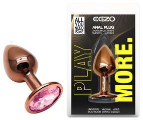 Анальна пробка з кристалом EGZO - Dark Gold Round Plug Pink, size S Sex Aura