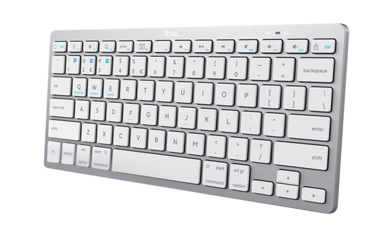 Бездротова мембранна клавіатура Trust Basics Bluetooth 104 клавіші, з підсвіткою, срібляста, компактна, сучасна | Зображення 1