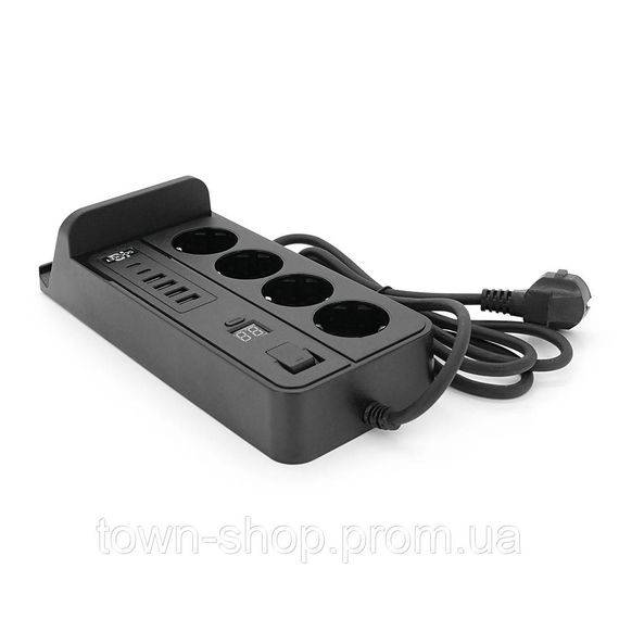 Сетевой фильтр G12H, 4 Socket + 4 USB 3,2А + 2 Type-C + беспроводная зарядка + таймер, 2м, Black, Box | Зображення 3