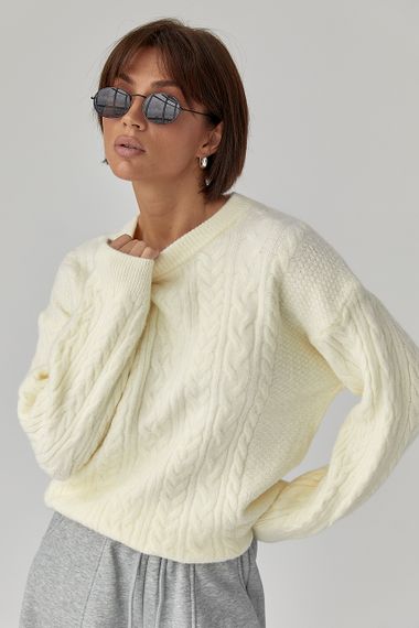В'язаний светр у косички - молочний цвет, ONE SIZE (є розміри) | Зображення 4