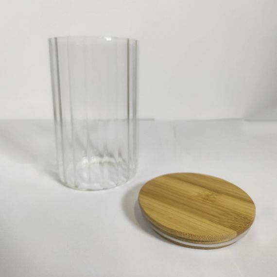 Емкость стеклянная с деревянной крышкой (круглая полосатая) VT-7611 Vittora 1100 мл | Зображення 3