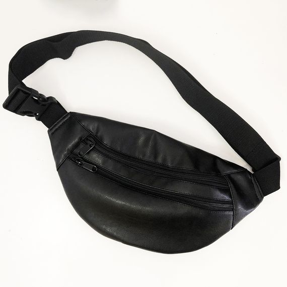 Сумка на пояс з еко-шкіри. Сумка через плече. Бананка чоловіча, жіноча. Колір чорний | Зображення 2