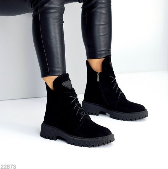 Круті зимові чорні черевики натуральна замша стильний декор | Зображення 5