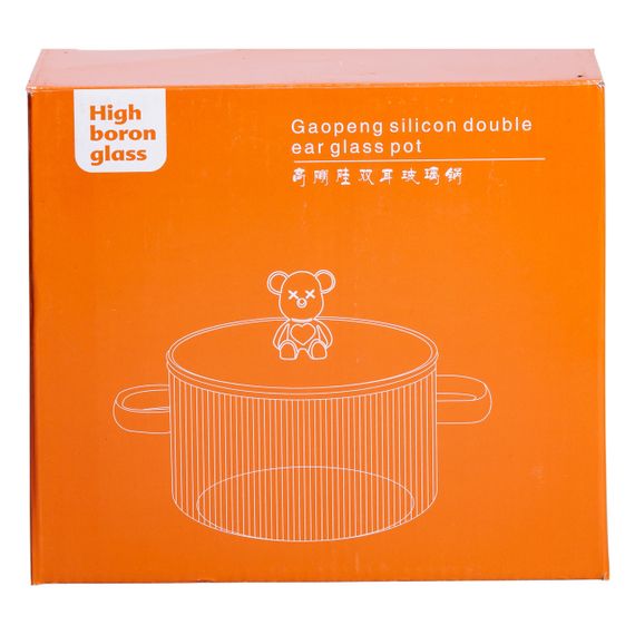 Стеклянная кастрюля прозрачная 1.7 литр с крышкой жаропрочная HP-34-22 | Зображення 5