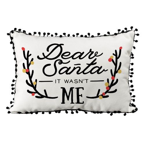 Подушка из мешковины с помпонами Dear Santa it wasn`t me 45x32 см (43PHBP_22NG001)