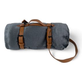 Плед тревел флісовий 150х200 темно-сірий з ременем Love You