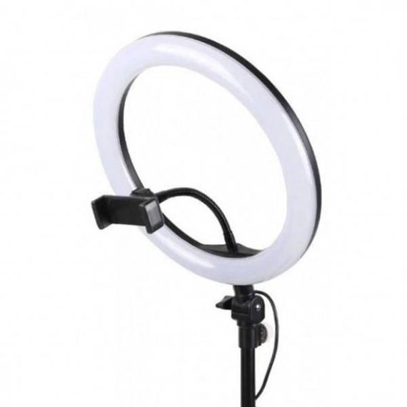 Лампа кольцевая светодиодная LED 20 см с зажимом и держателем для телефона LJJ20 USB Черная