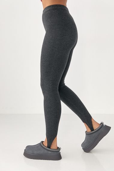 Утеплені лосини в рубчик зі штрипками - темно-сірий цвет, ONE SIZE (є розміри) | Зображення 4