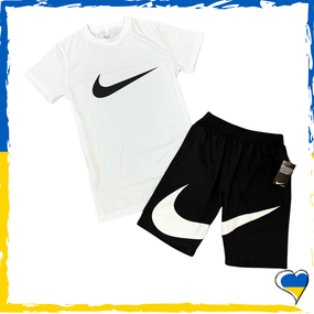 Комплект шорти Nike Big Swoosh + футболка Nike біла. XS S M L XL XXL