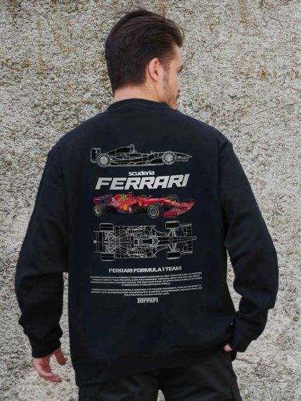 Утеплений оверсайз світшот на флісі з принтом Without Ferrari Black