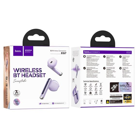 Беспроводные наушники HOCO EQ7 Snowflake true wireless BT headset Purple | Зображення 4