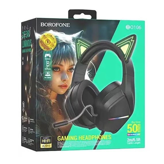 Накладные наушники BOROFONE BO106 Cute cat (USB+3.5mm/2m) Elf Cat | Зображення 3