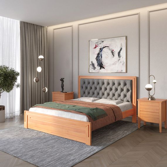 Двоспальне дерев'яне ліжко Mebigrand Торонто Т3 Яблуня/Аляска 93 (сірий) 180х190 см (MBG-7972)