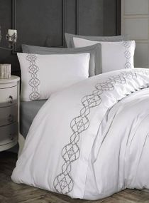 Постельное белье с вышивкой Dantela vita Victоriya gri Сатин Хлопок Евро размер (4 наволочки)