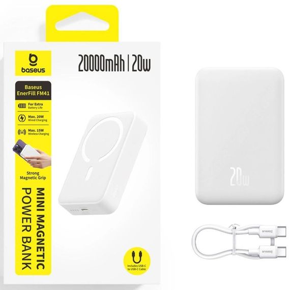 Портативний ЗП Power Bank Baseus EnerFill FM41 Mini Magnetic PD20W з БЗП 20000mAh (E0027U) Moon White | Зображення 3