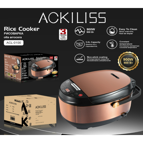 Мультиварка ACKILISS ACL0100 (5л) | Кастрюля-скороварка 900Вт на 16 программ с керамической чашей