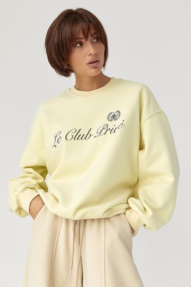 Утеплений світшот із написами - лимонний цвет, ONE SIZE (є розміри)